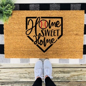 Home Sweet Home Baseball Doormat / Baseball Welcome Mat / Spring Decor / Cute Doormat/ Front Porch Decor / Baseball Season / Baseball Decor