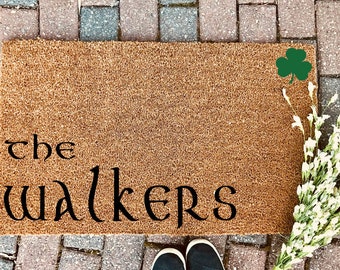 Personalized Doormat / Shamrock Custom Welcome Mat / Custom Door Mat / Spring Decor / St. Patricks Day Decor / Front Porch / Irish Doormat