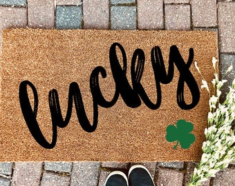 Lucky Doormat, Spring Door mat, Irish Doormat, St. Patrick's Day, Celtic, Gaelic, Welcome Mat, Customized Doormat, Shamrock, Irish Blessing