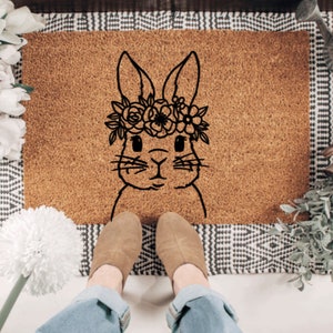 Floral Bunny Easter Doormat, Easter Doormat, Jesus, Spring Decor, Personalized Doormat, Funny Doormat, Welcome Mat, Front Doormat, Bunny