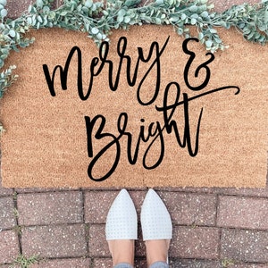 Christmas Doormat,Merry and Bright Welcome mat, Holiday Door mat, Christmas Decor, Holiday Decoration, Outdoor Decor, Funny Holiday Doormat image 2