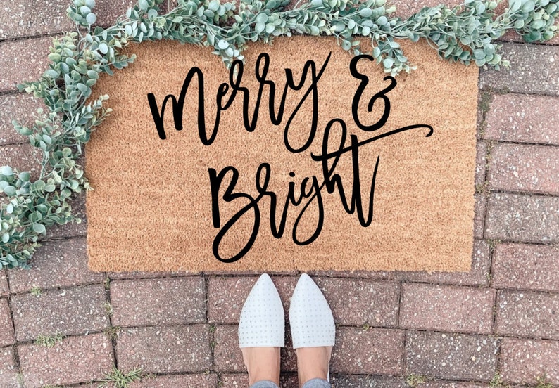 Christmas Doormat,Merry and Bright Welcome mat, Holiday Door mat, Christmas Decor, Holiday Decoration, Outdoor Decor, Funny Holiday Doormat image 2