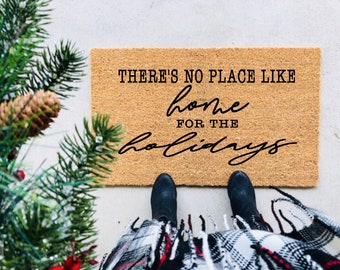 home for the  holiday doormat christmas doormat hello welcome mat hand painted custom doormat housewarming cute black friday gift holiday