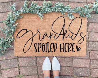 Grandkids Spoiled Here, Mother's Day Gift, Welcome Mat, Family Name Door Mat, Last Name Gift, Custom Wedding Gift, Housewarming, Grandma