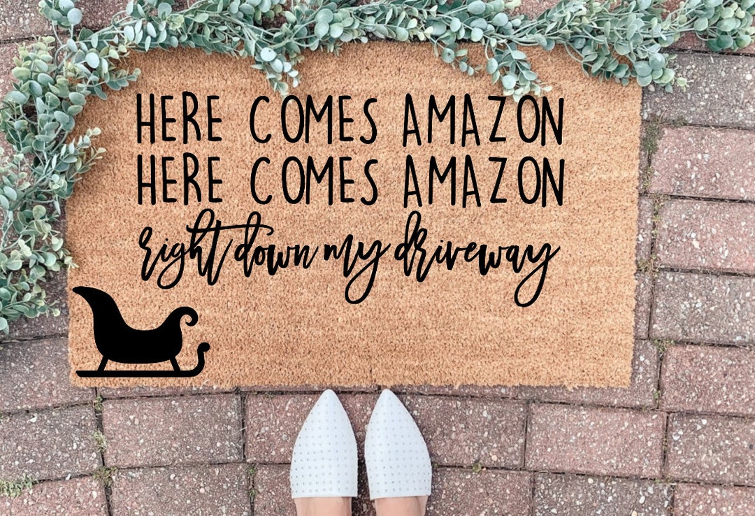 Here Comes Amazon Doormat, Funny Mat, Holiday Door Mat