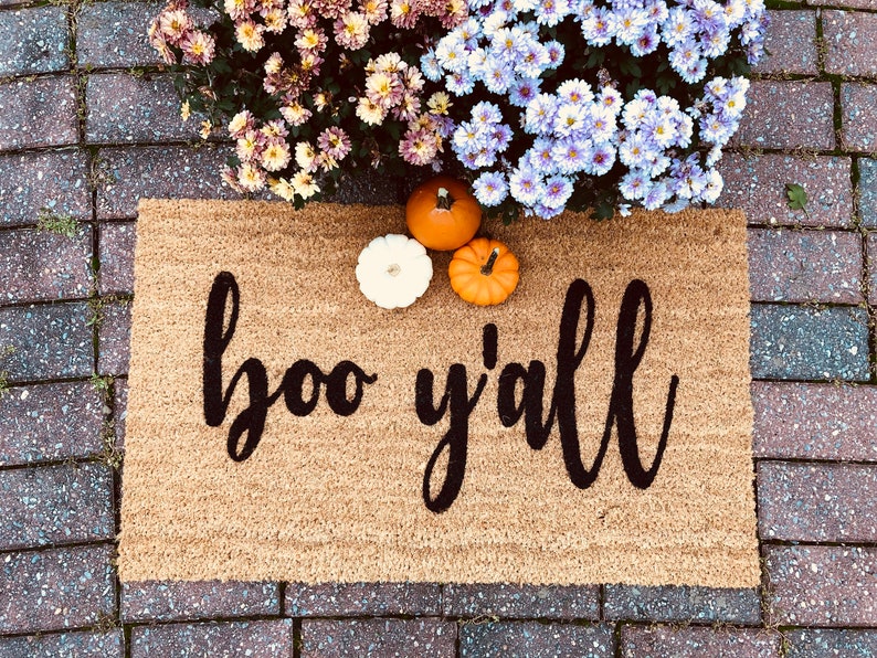 Boo Y'all doormat, door mat, welcome mat, doormat, halloween decor, boo, fall decor,harvest, autumn, fall entryway decor, outdoor image 1