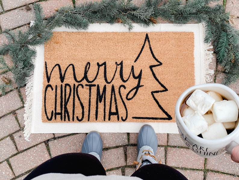 Christmas Doormat, Merry Christmas Welcome mat, Holiday Door mat, Christmas Decor, Holiday Decoration, Outdoor Decor, Funny Holiday Doormat image 1