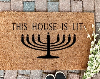 This House is Lit Hanukkah Welcome Mat Doormat Door mat Holiday Doormat Hanukkah Gift for Hostess Funny Welcome Mat