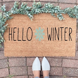 Christmas Doormat, Hello WInter Welcome mat, Holiday Door mat, Christmas Decor, Holiday Decor, Outdoor Decoration, Funny Holiday Doormat