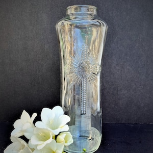 Vintage Tall Candle Vases, Clear Glass, Embossed Front and Back, Detailed Accent, Sanctuary Votives, Cross, Wedding, Vase, Decor, Gift