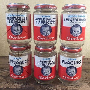 1960s, Two, Gerber, Baby Food, Jars, Red, White, Blue, Nursery, Storage, Baby Shower Decor, Photo Accessories, Props, Classic Baby, Gift
