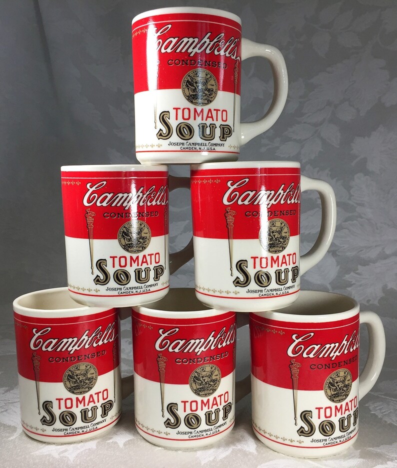 Vintage SIX Campbell's Soup Mugs Cups Set Black Etsy