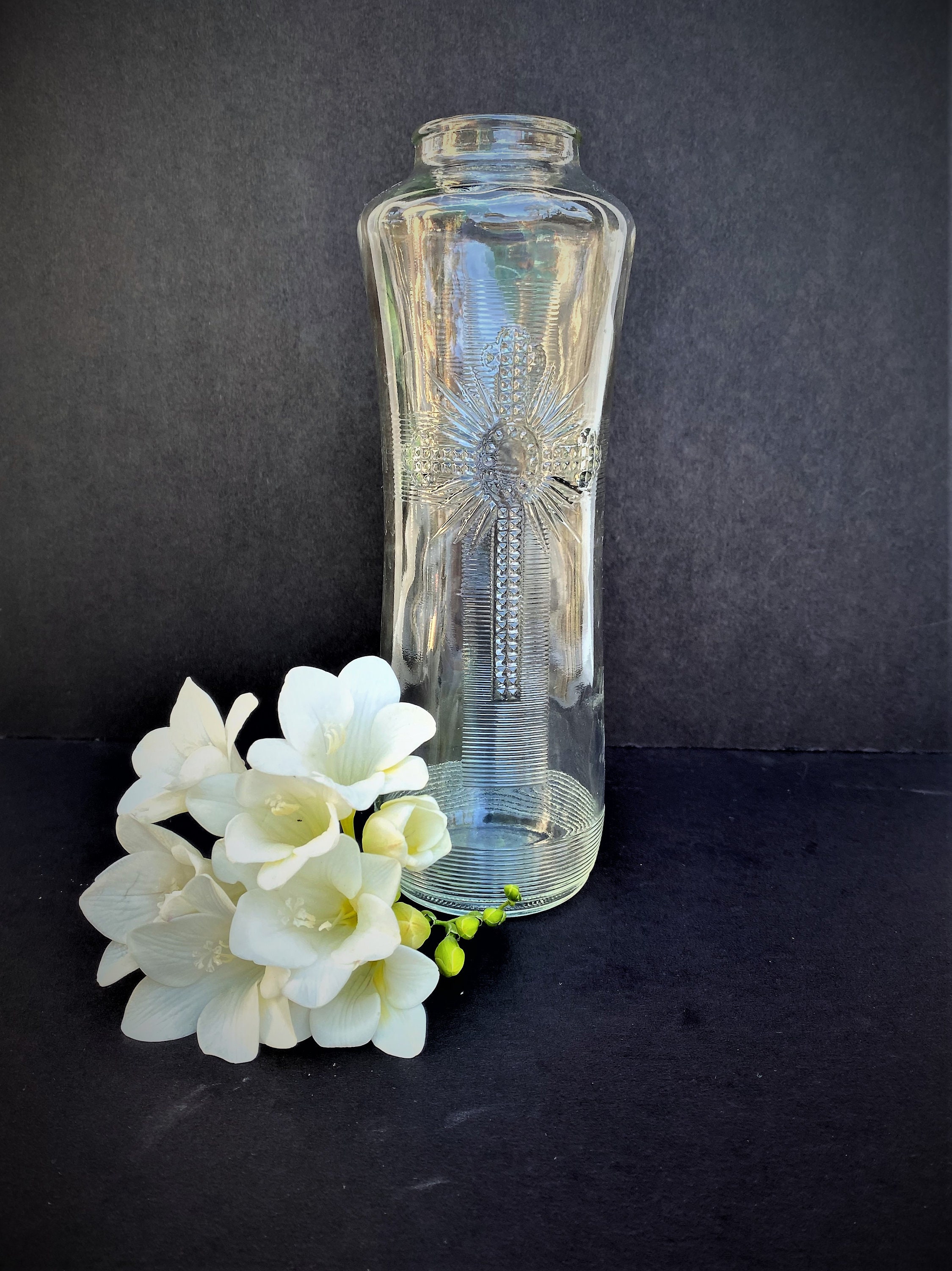 Vintage Tall Candle Vases Clear Glass Embossed Front and Etsy.de
