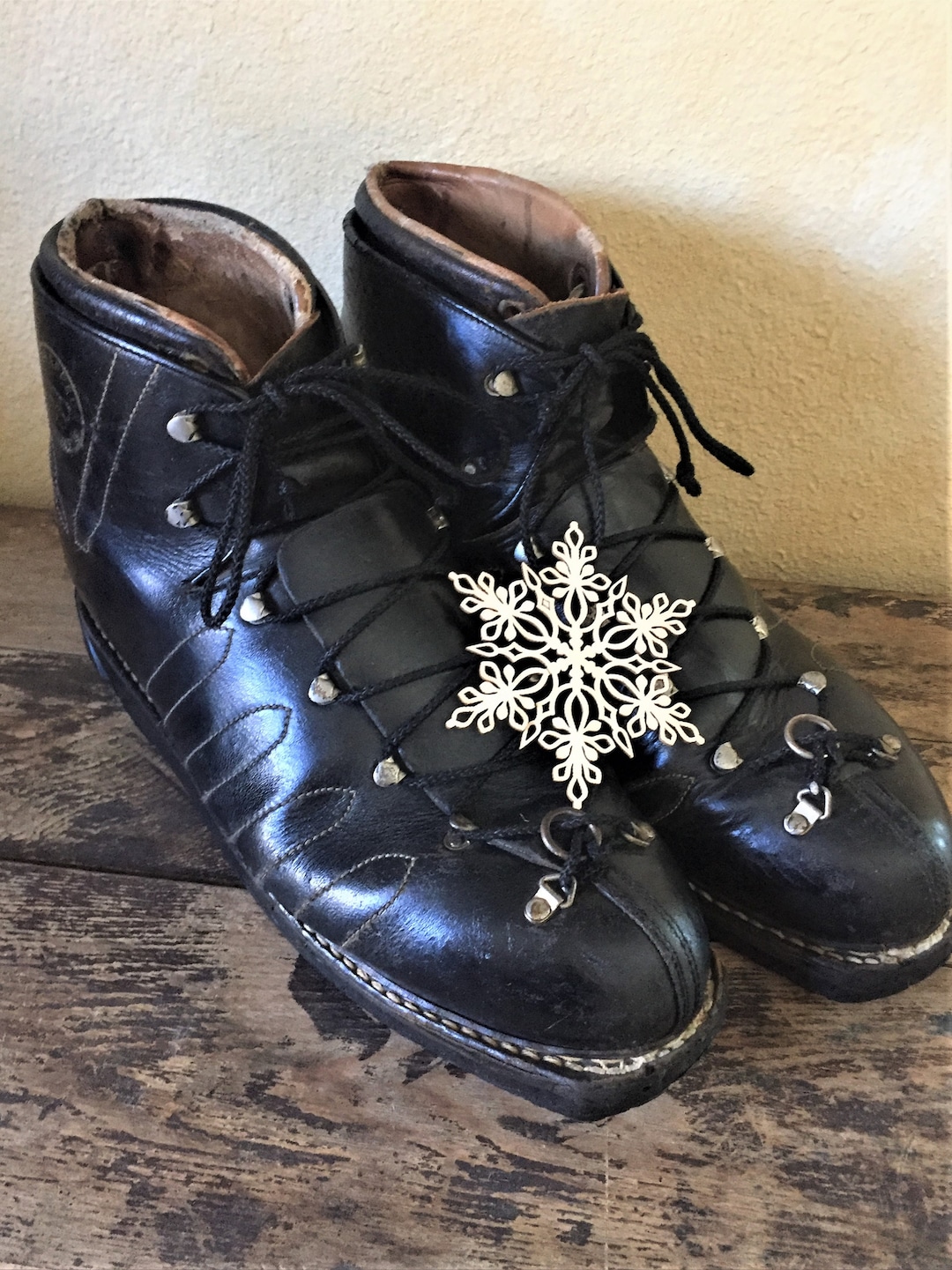 Vintage, Le Trappeur, Hombre, Cuero, Doble Encaje, Botas de Esquí