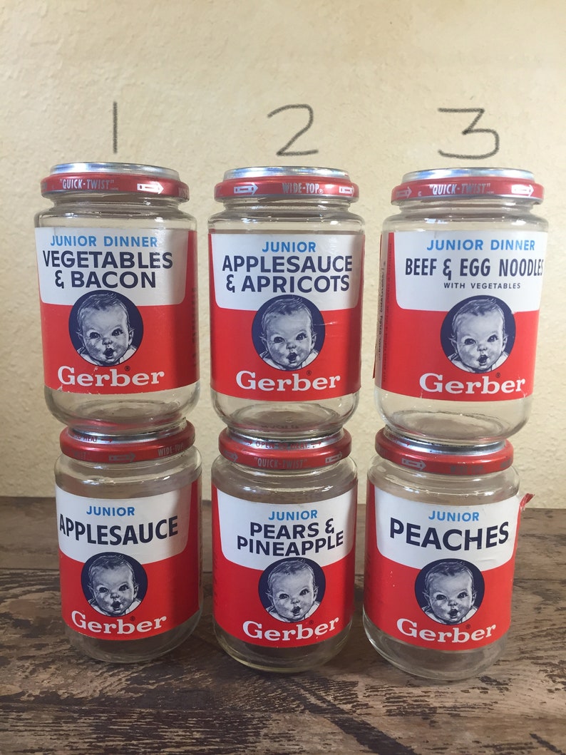 1960s Two Gerber Baby Food Jars Red White Blue Etsy