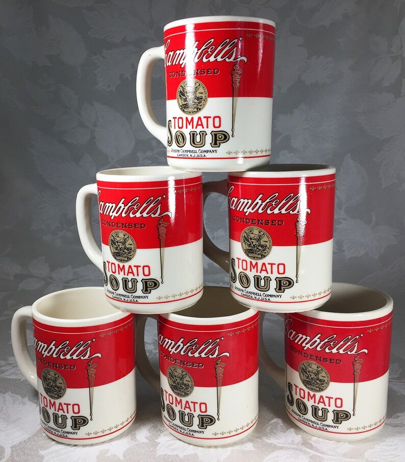 Vintage SIX Campbell's Soup Mugs Cups Set Black Etsy