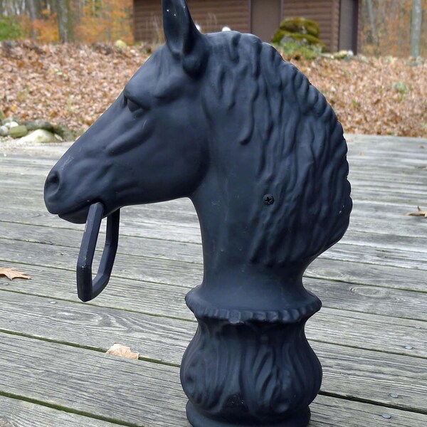 Cast aluminum horse head, hitching post top, post topper, finial, horse head with tie ring, western decor, equine decor, vintage post top