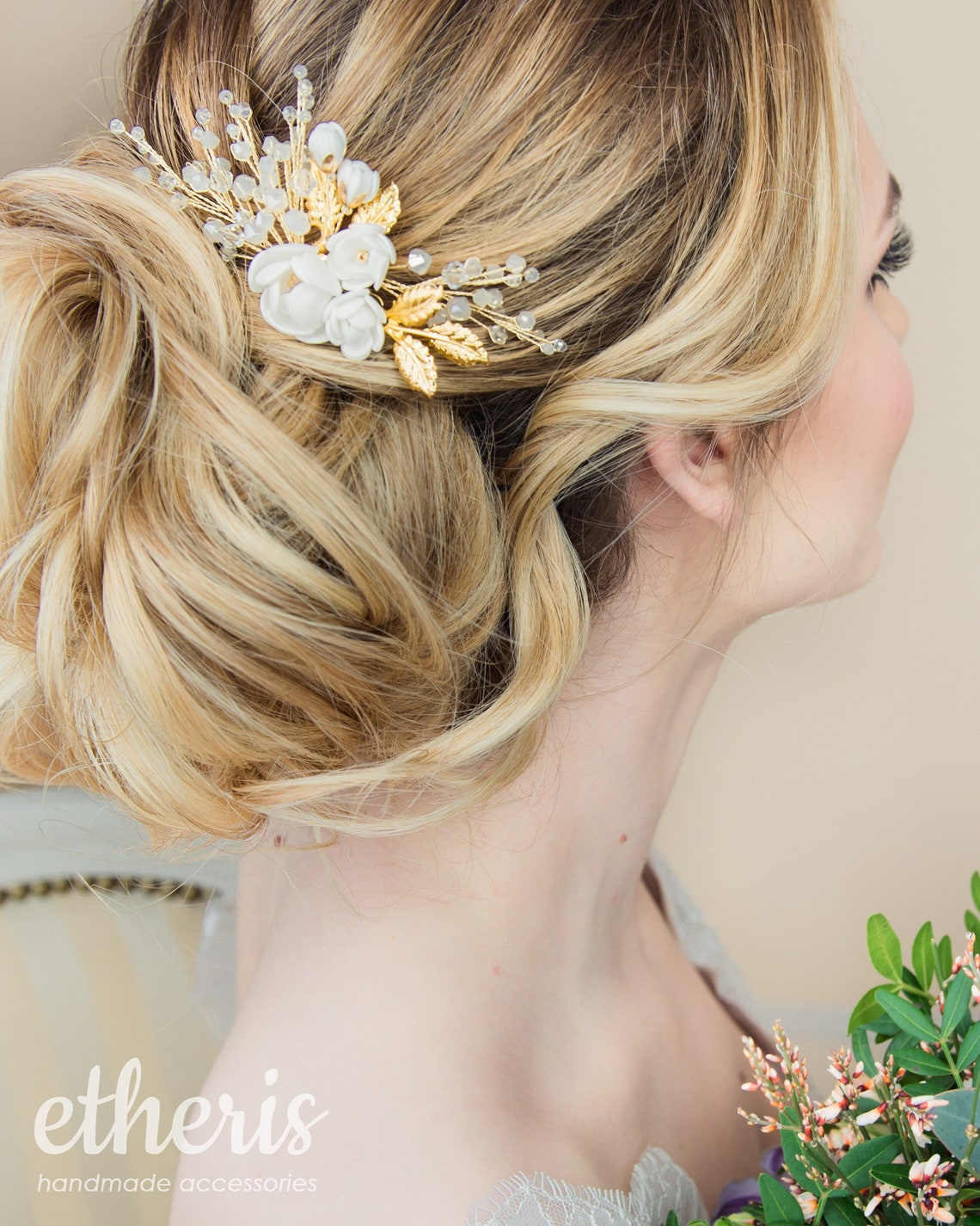 Bridal floral hair jewelry Headpiece with flowers for brides Etsy