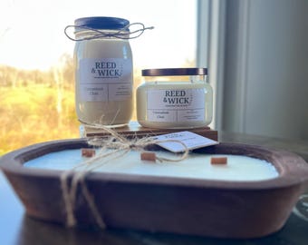 Farmhouse 3 wick wooden dough bowls candle