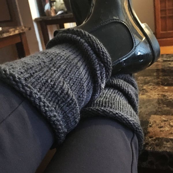 Grey Stockinette Stitch Leg Warmers With Roll Hem