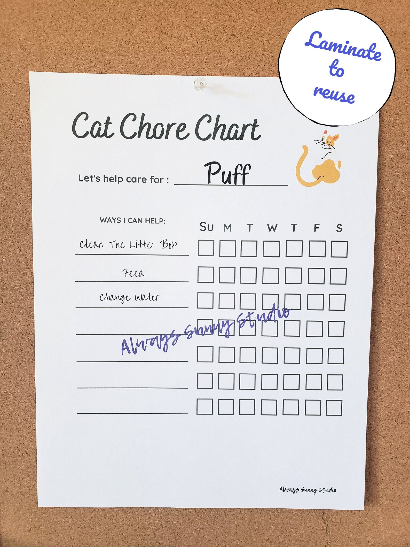 Cat Chore Chart for Kids Daily Task List Printable Instant | Etsy