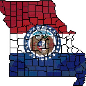 Missouri State Map of Counties with Flag Overlay (Digital Cross Stitch Pattern)