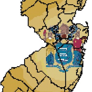 Kaart van de staat New Jersey van provincies met vlagoverlay (digitaal kruissteekpatroon)