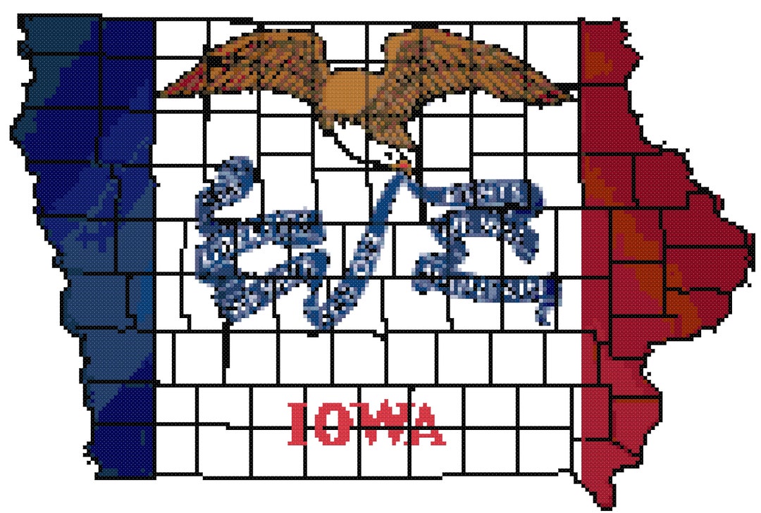 Iowa Flag Map Sticker Iowa State Map of Counties With Flag Overlay (digital Cross Stitch ...