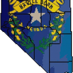 Nevada State Karte der Grafschaften mit Flaggen-Overlay (Digitales Kreuzstichmuster)