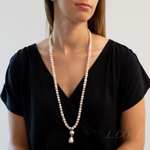 Pink Pearl Necklace with Large Baroque Pearl Pendant