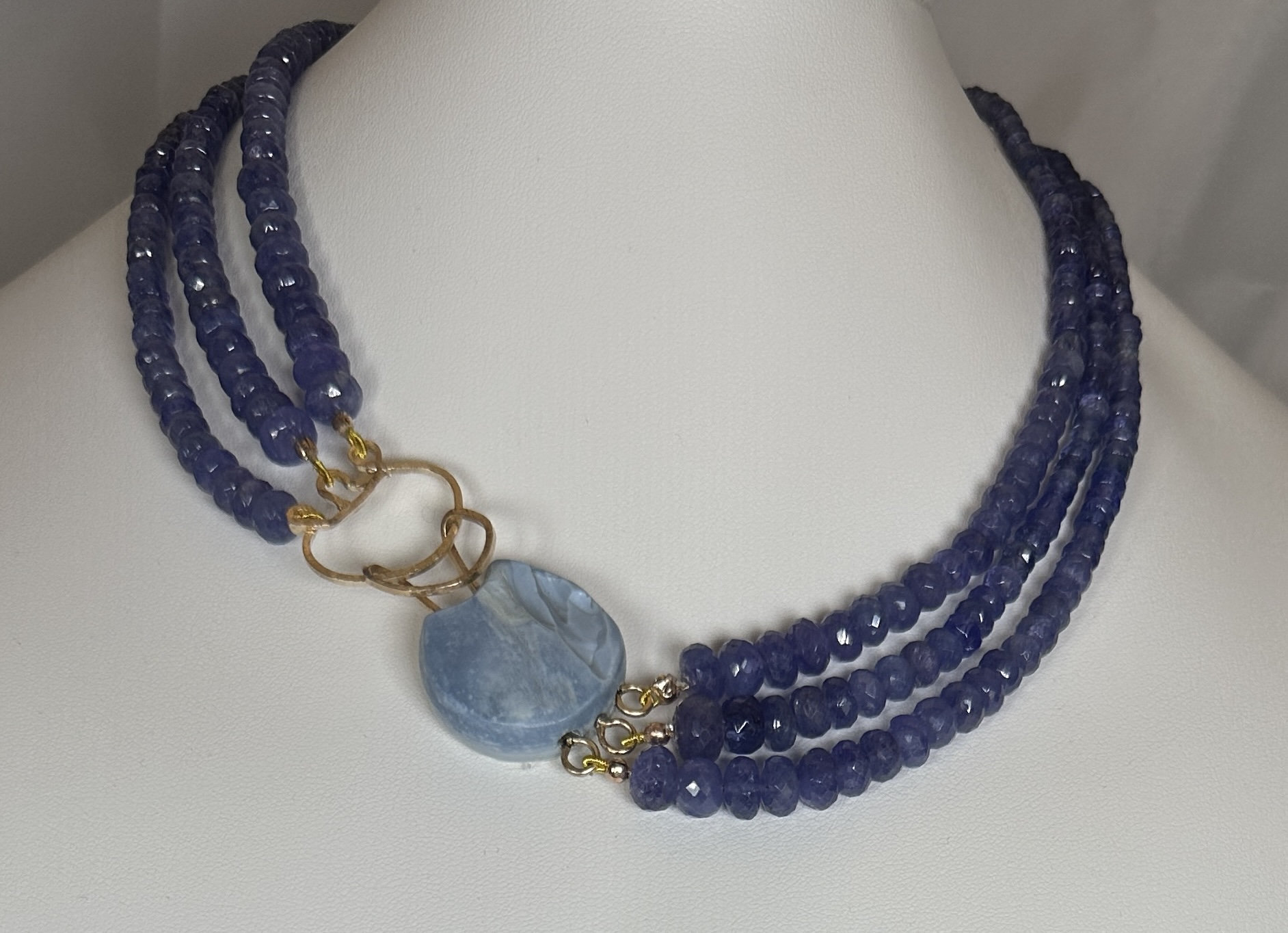 Tanzanite 3-strand Necklace With Handcrafted Blue Opal and