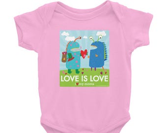 Love is Love - I Love My Moms Infant Bodysuit / LBGT & Gay Pride / Two Moms / Lesbian Moms / Lesbian Baby Shower Gift / Donate to ACLU