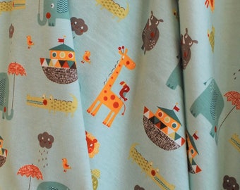 Noah's Ark Swaddle Blanket, Newborn Jersey Knit Swaddle Blanket, Swaddle Blanket in Blue, Elephant, Giraffe, Hippo, Bird, Baby Shower Gift