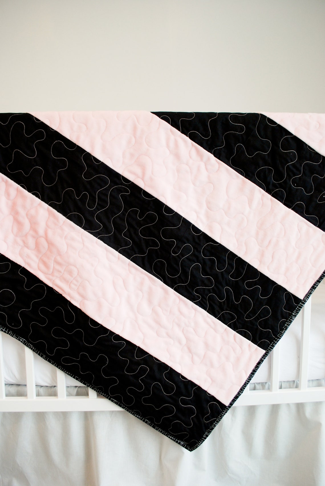 Black and Pink Minky Baby Girl Blanket Quilted Pink Blanket Etsy