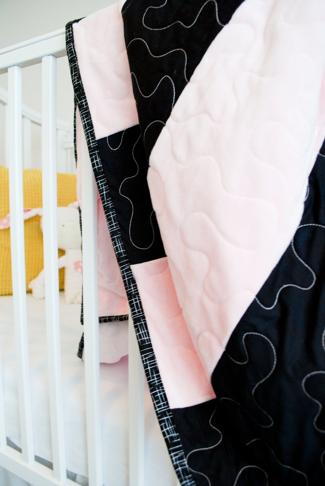 Black and Pink Minky Baby Girl Blanket Quilted Pink Blanket Etsy