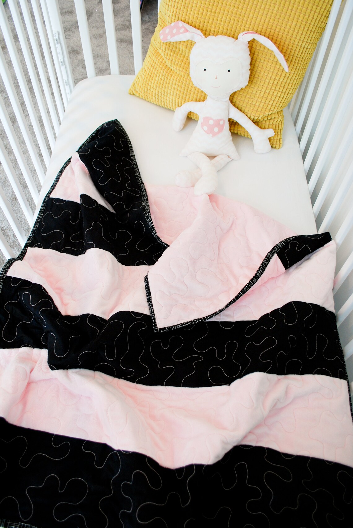 Black and Pink Minky Baby Girl Blanket Quilted Pink Blanket Etsy