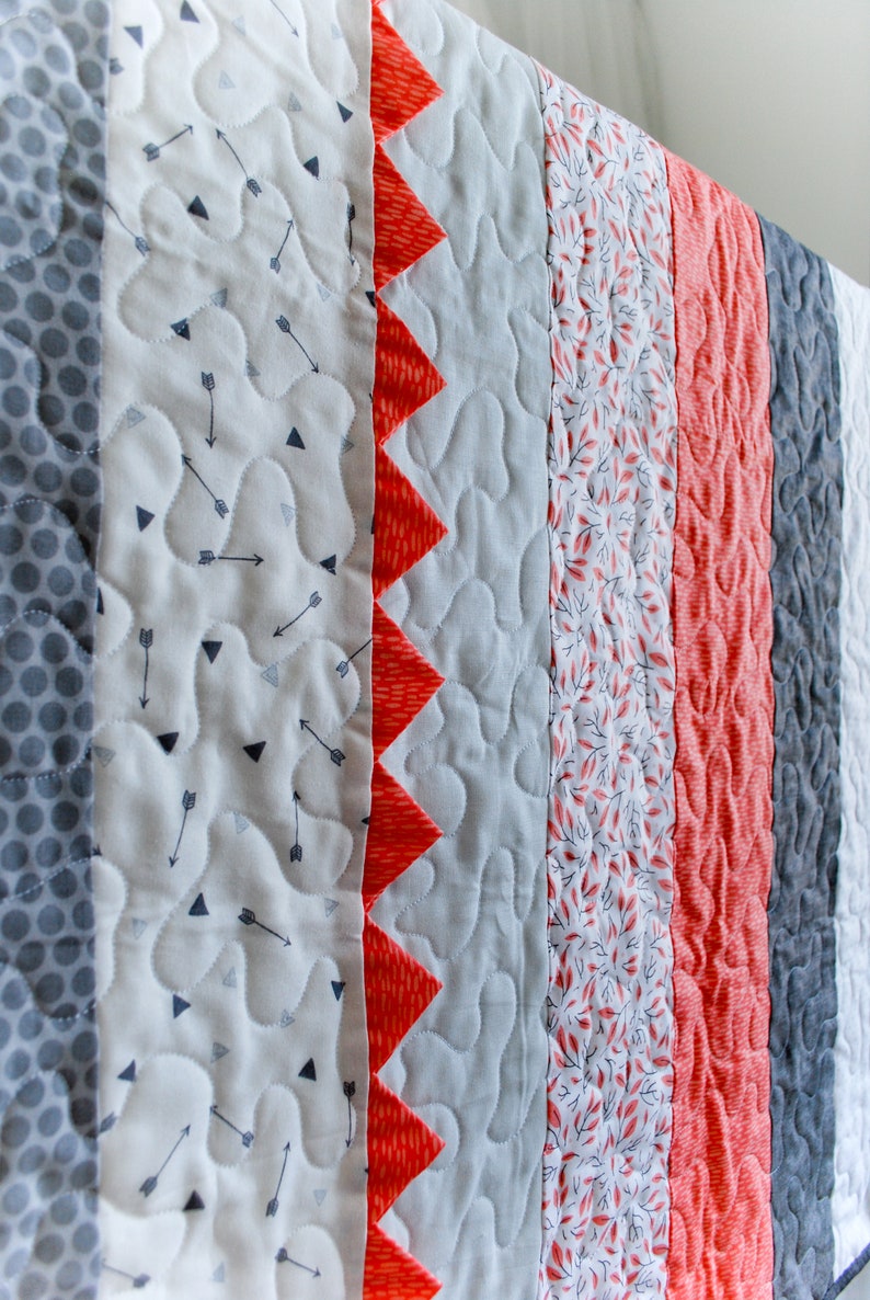Coral and Gray Baby Quilt Newborn Baby Blanket Gray Arrows Etsy