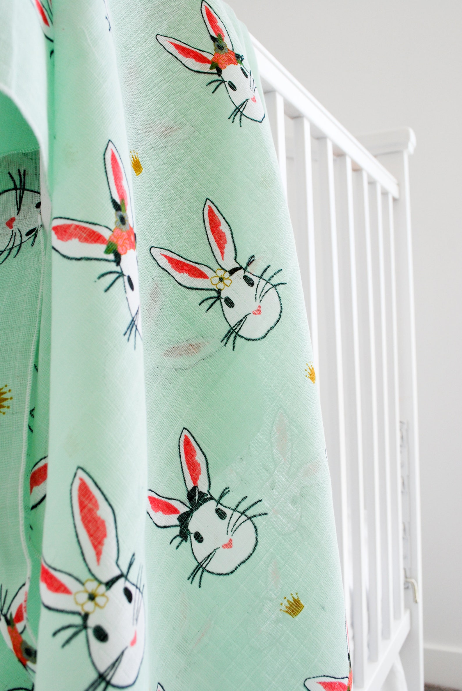 Mint Wonderland Bunny Double Gauze Swaddle Blanket Swaddle Etsy