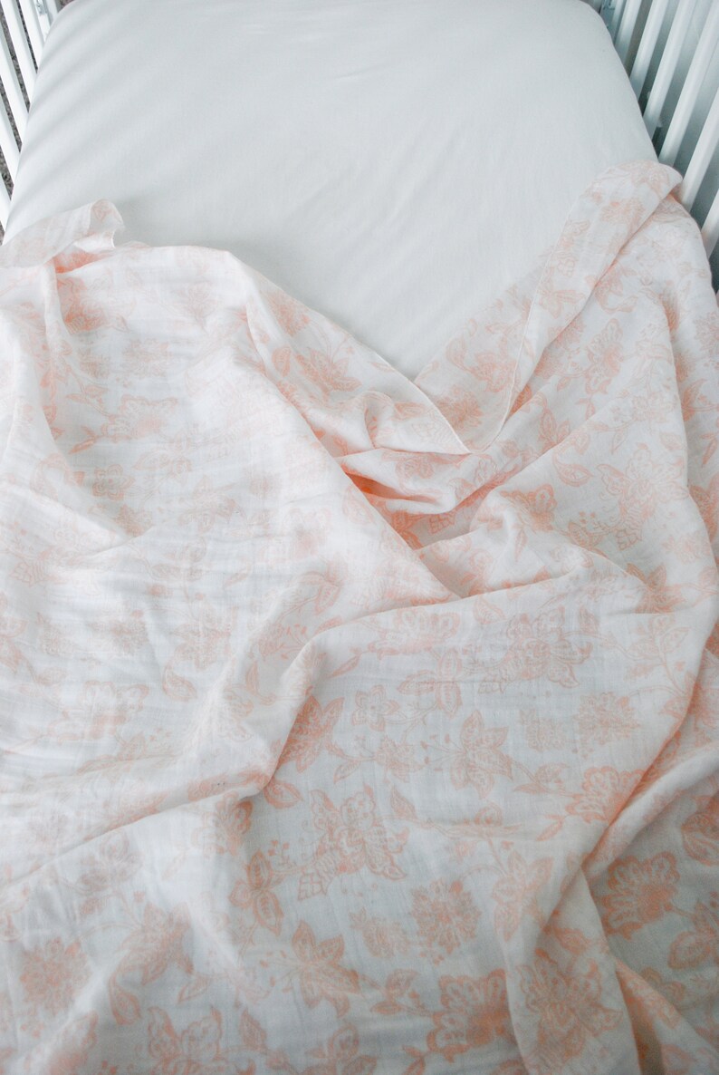 Pink Floral Double Gauze Swaddle Blanket 100 Cotton Newborn Etsy