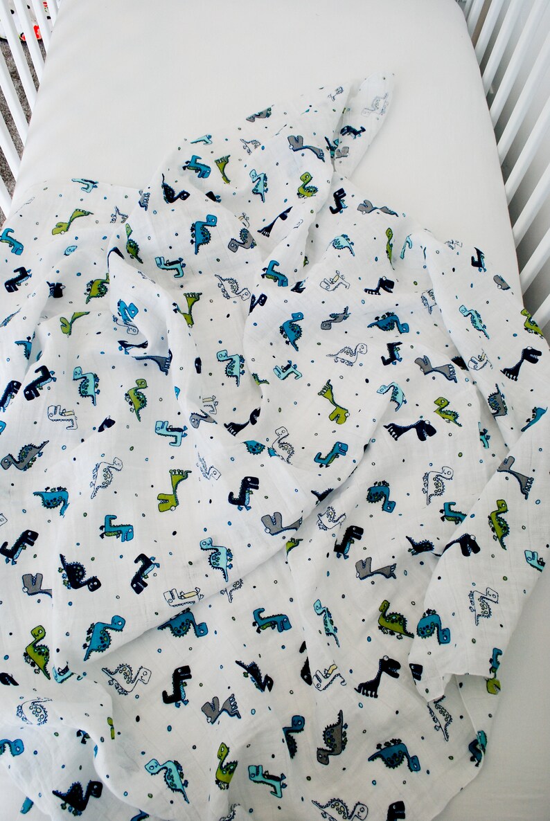 Dinosaur Double Gauze Swaddle Blanket, Swaddle Blanket for Newborns or