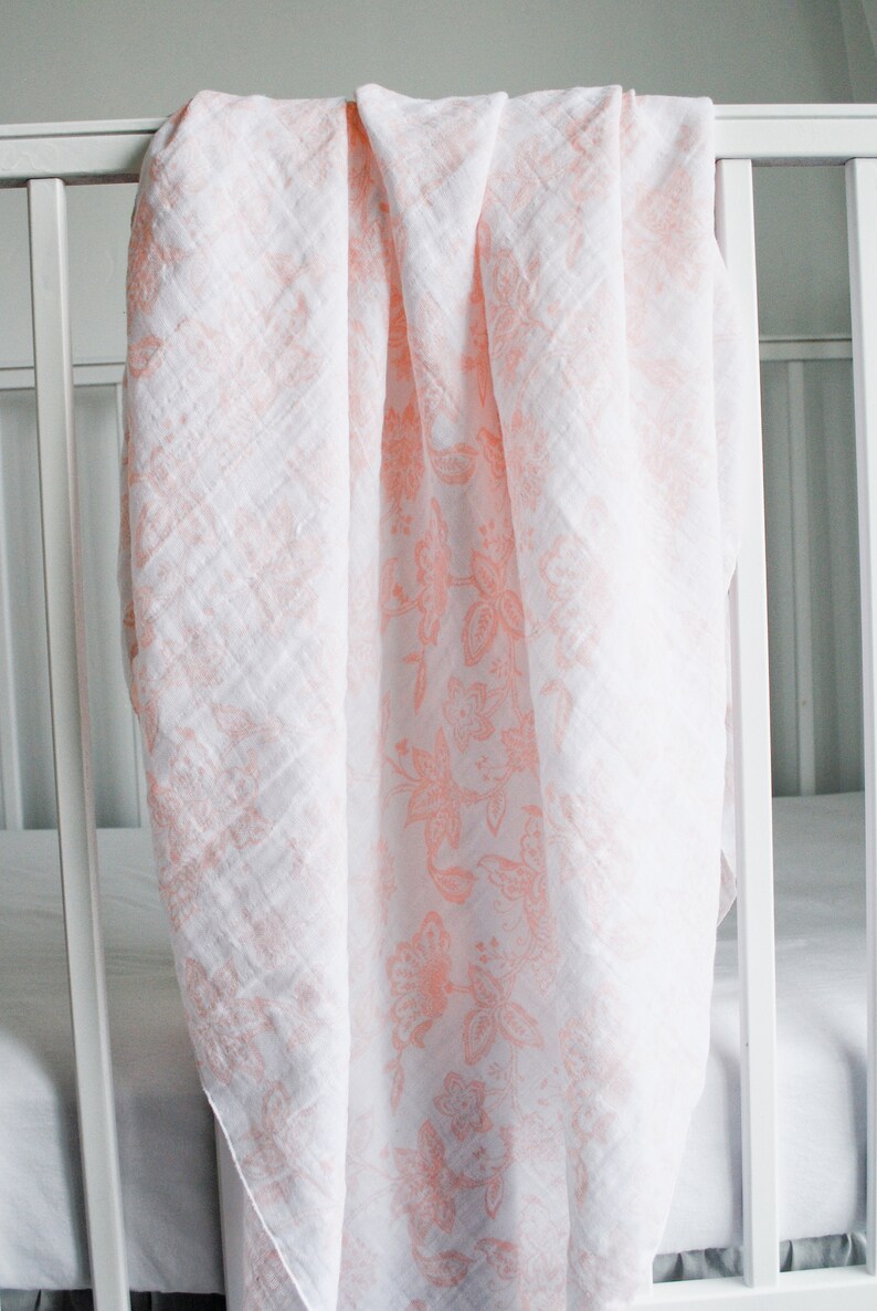 Pink Floral Double Gauze Swaddle Blanket 100 Cotton Newborn Etsy