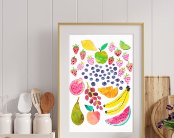 Printable Fruit Art-Breakfast Fruit Print-Kitchen Decor- Foodie Gift-Breakfast print-Printable Kitchen Decor-Instant Download-Fruit collage