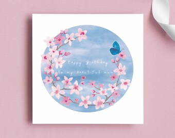 Happy birthday to my beautiful mum - Watercolour flowers - blossom themed cards- Birthday cards