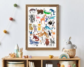 Animal Alphabet- The A-Z Animal Alphabet-Jungle print-Nursery Alphabet-watercolour animals-Kids Jungle Print-Nursery decor-Kids Jungle decor