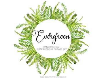 Evergreen Watercolour Clipart - Fern Wreath