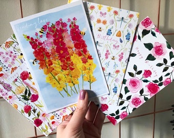 Birthday Bundle - Watercolour birthday cards- watercolour florals- mix & match cards - multi-design card bundle