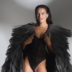 Luxurious Ostrich Feather Cape for Cosplay & Photo Shoots - Custom Length Available.  Cape, graphite color. Cape cosplay costume anime.