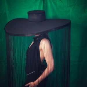 Statement Fringed Hat with Wide Brim - Ideal for Photoshoots and Interior Styling. Hat with fringes for a photoshoot or for the interior