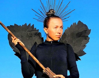 Black Angel Wings and Crown Cosplay Set