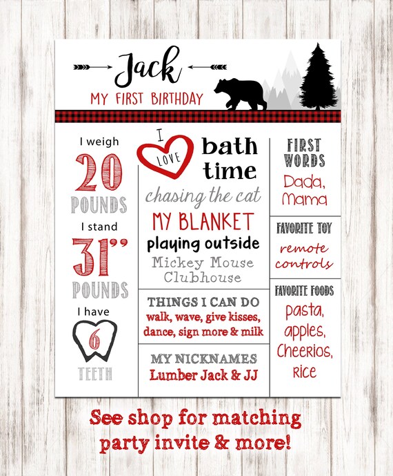 Wild One Bear Birthday Party Chalkboard Sign, Buffalo Plaid Chalkboard, Birthday Boy Chalkboard, Wild One Birthday Party, Printable Il_570xn